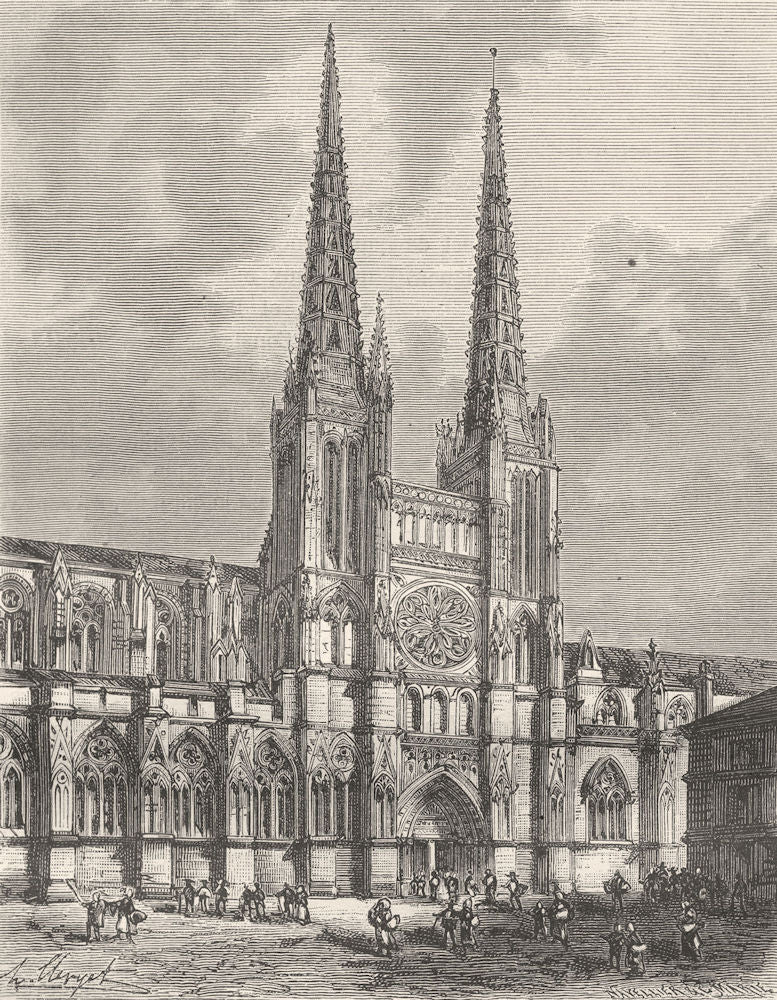 GIRONDE. Cathedrale de Bordeaux 1881 old antique vintage print picture